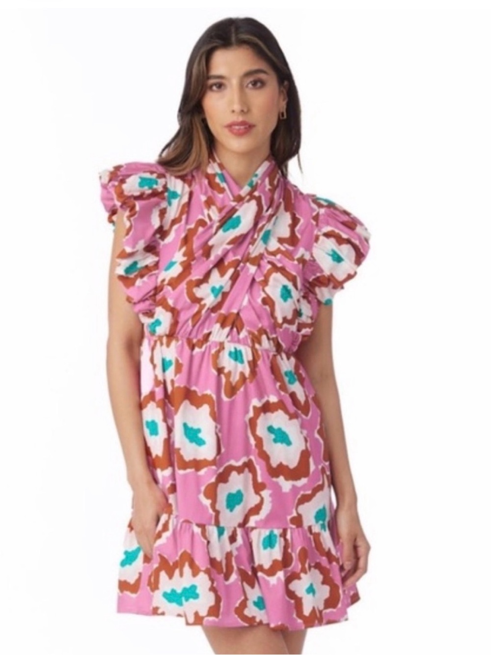 Crosby by Mollie Burch Pink Floral Puff-Sleeve Mini Dress M